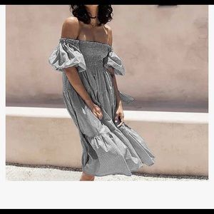 COPY - Black Plaid Off the Shoulder midi dress - M